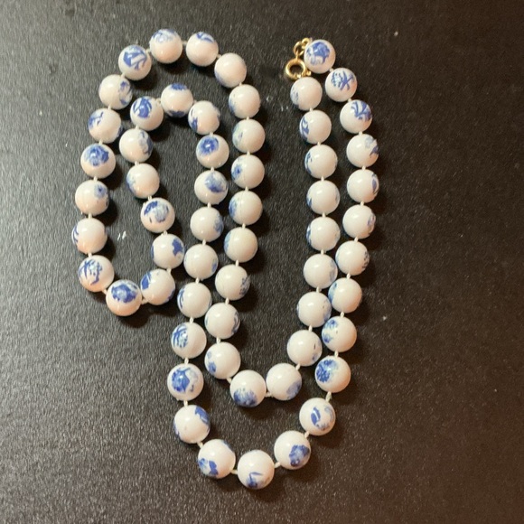unsure Jewelry - Chic White and Blue Beaded costume Necklace